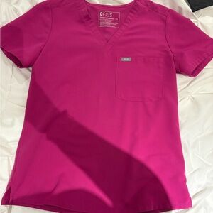 Figs Bright Pink V-Neck Scrub Top